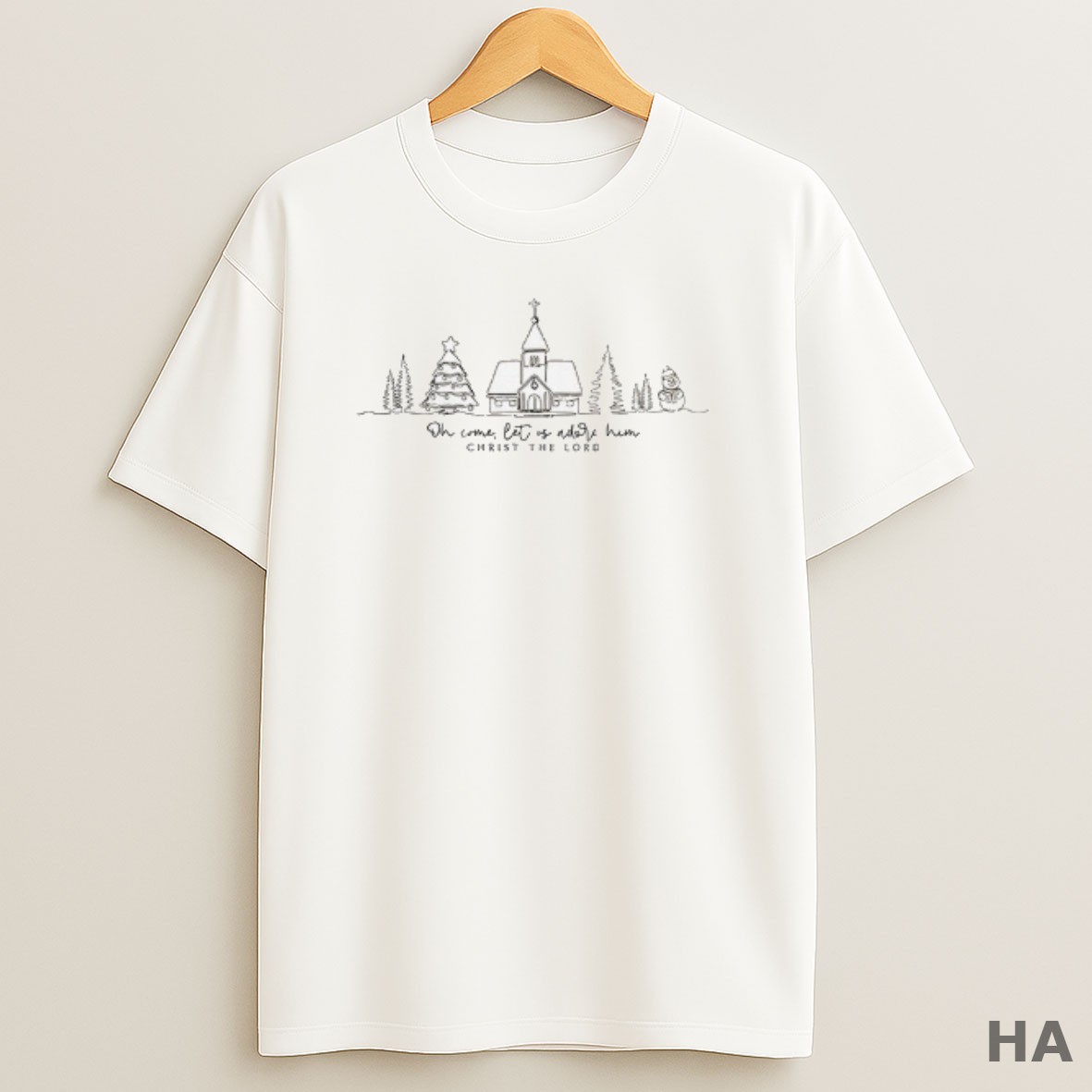 Official Oh Come Let Us Adore Him Christmas Church Scene Christ The Lord T Shirt