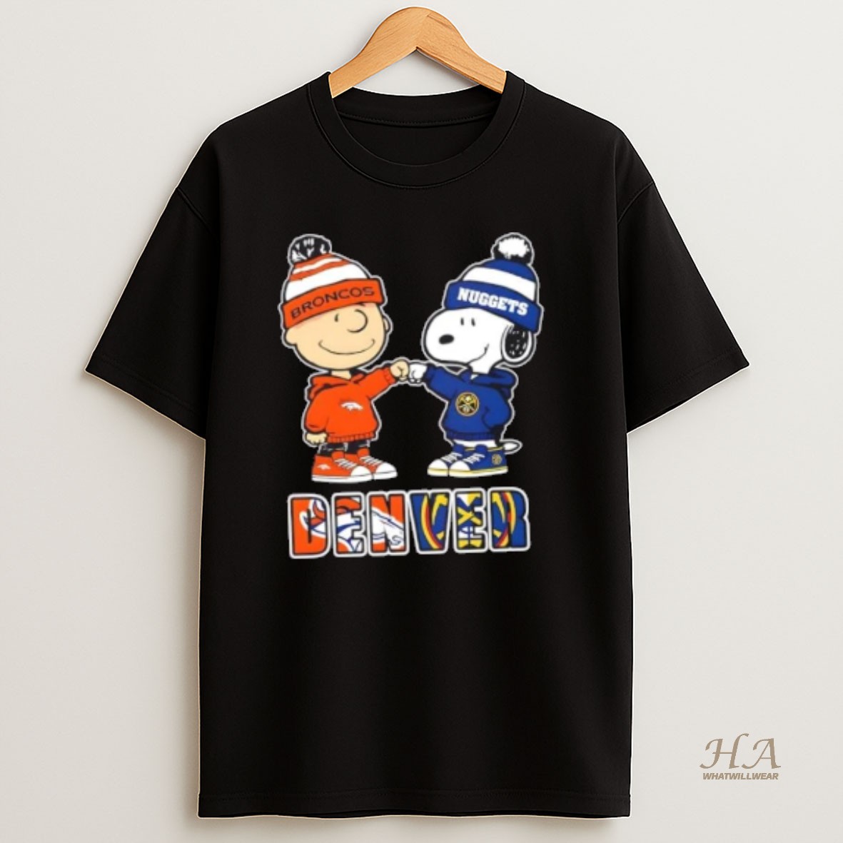 Official Peanuts Charlie Brown And Snoopy Denver Sports Broncos X Nuggets T Shirt
