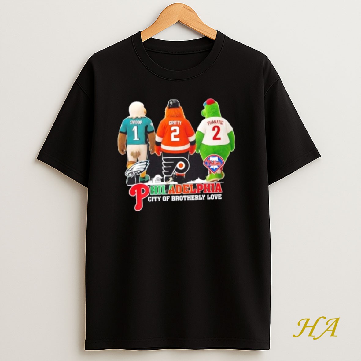 Official Philadelphia Sports Eagles Flyers Phillies Mascots City Of Brotherly Love Shirt