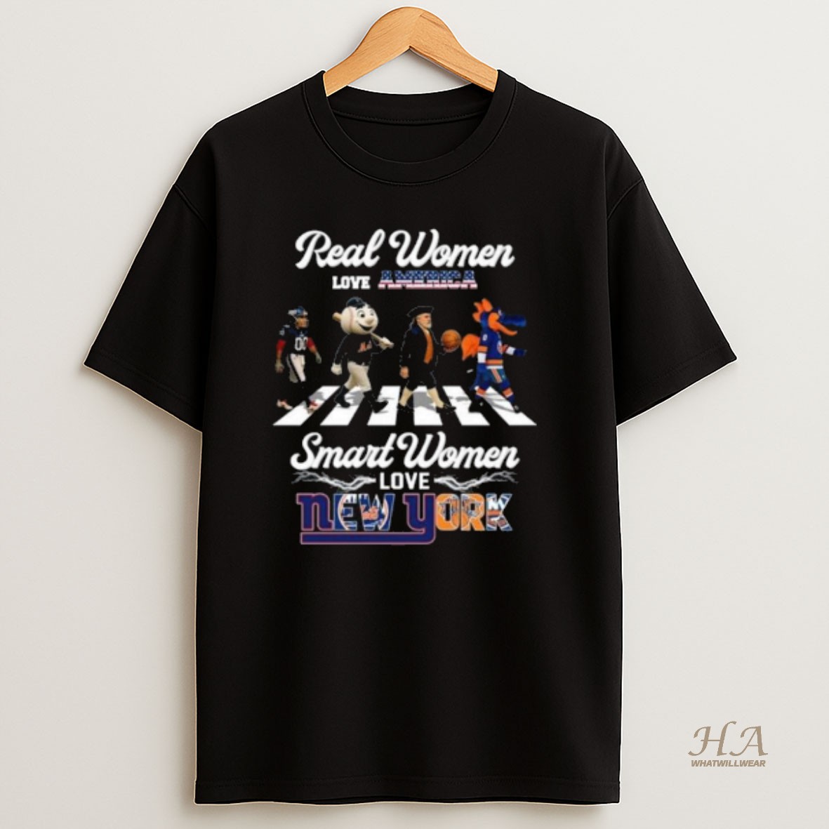 Official Real Women Love America Smart Women Love New York City Sports Giants Mets Knicks And Islanders Mascot Walking 2025 Long Sleve T Shirt