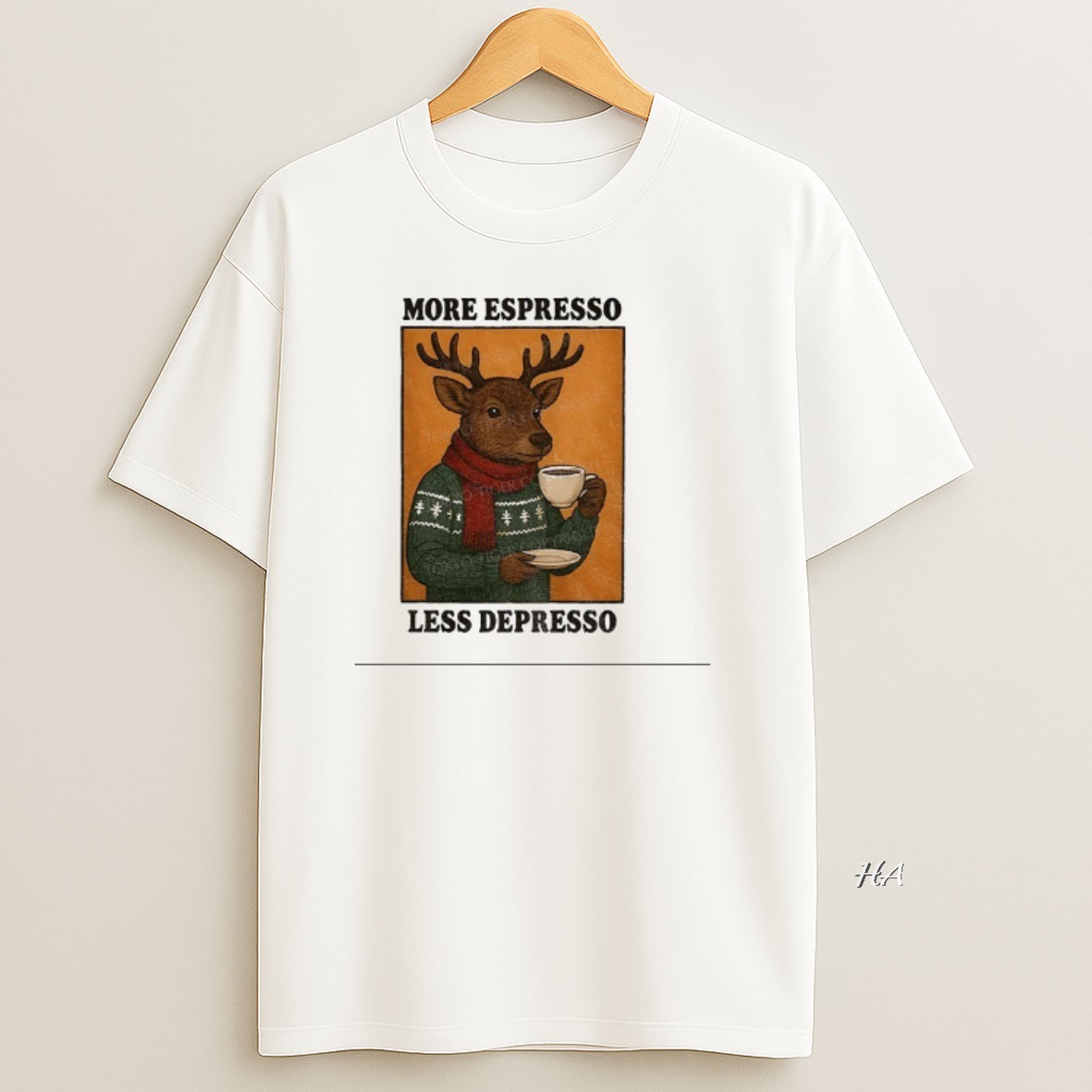 Official Reindeer Drinking Coffee More Espresso Less Depresso Christmas T Shirt