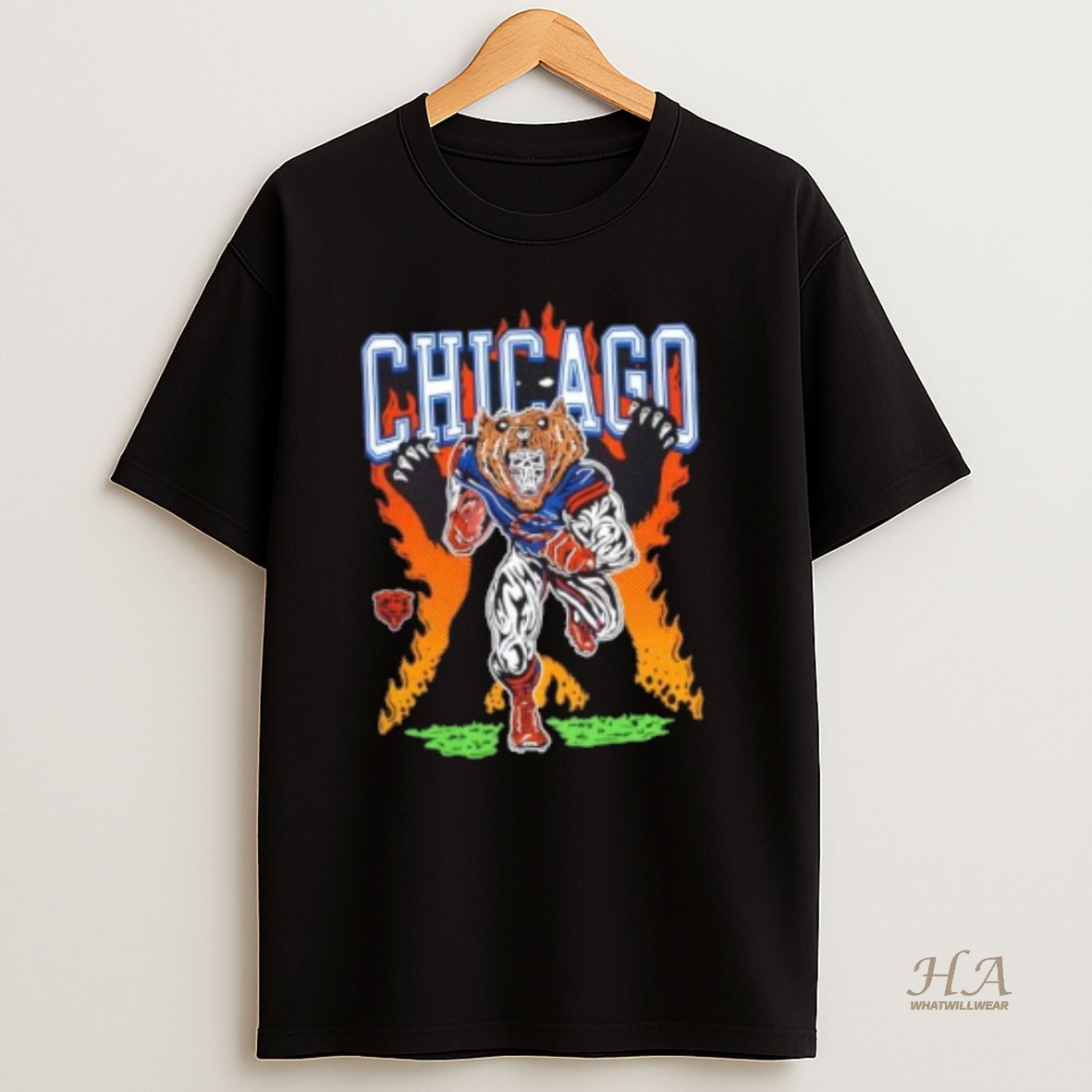 Official Rushing Bear Chicago Bears Football Fire Graphic T Shirt