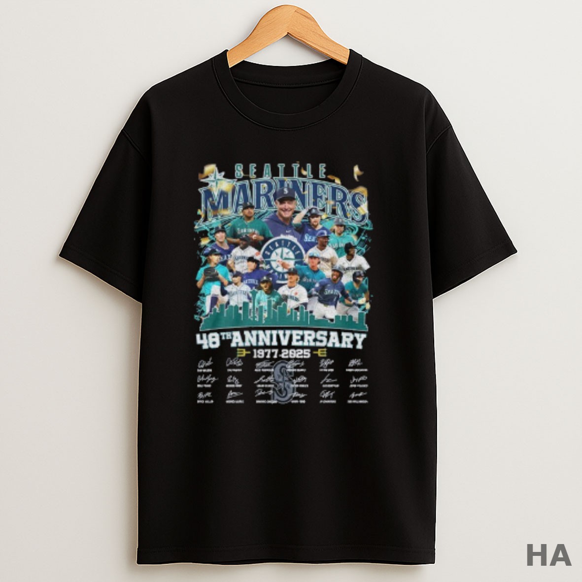 Official Seattle Mariners Baseball 48th Anniversary 1977 2025 Legend Mlb Signatures T Shirt