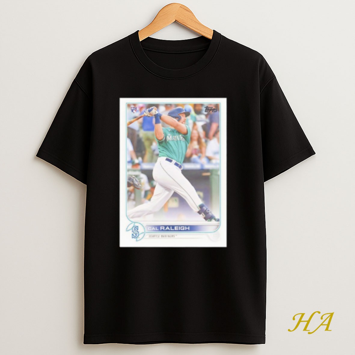 Official Seattle Mariners Cal Raleigh Topps Baseball Card Player T Shirt