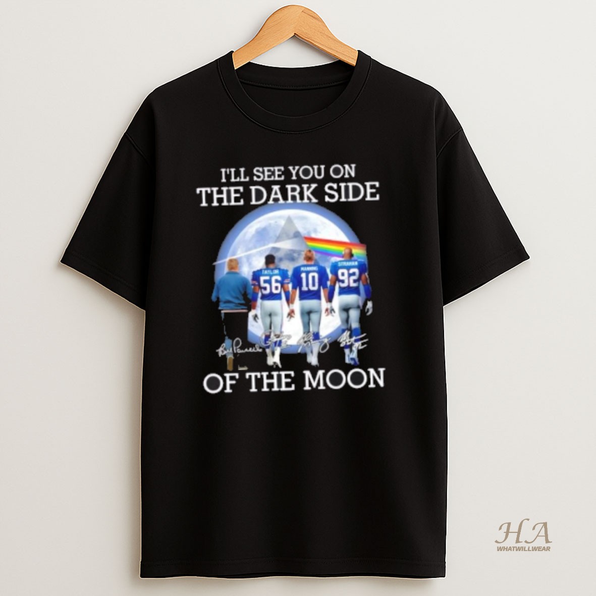 Official Simms Taylor Manning Strahan New York Giants Ill See You On The Dark Side Of The Moon T Shirt