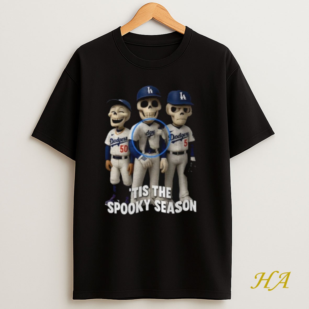 Official Skeleton Spooky Season Los Angeles Dodgers Tis The Spooky Season Halloween Baseball T Shirt