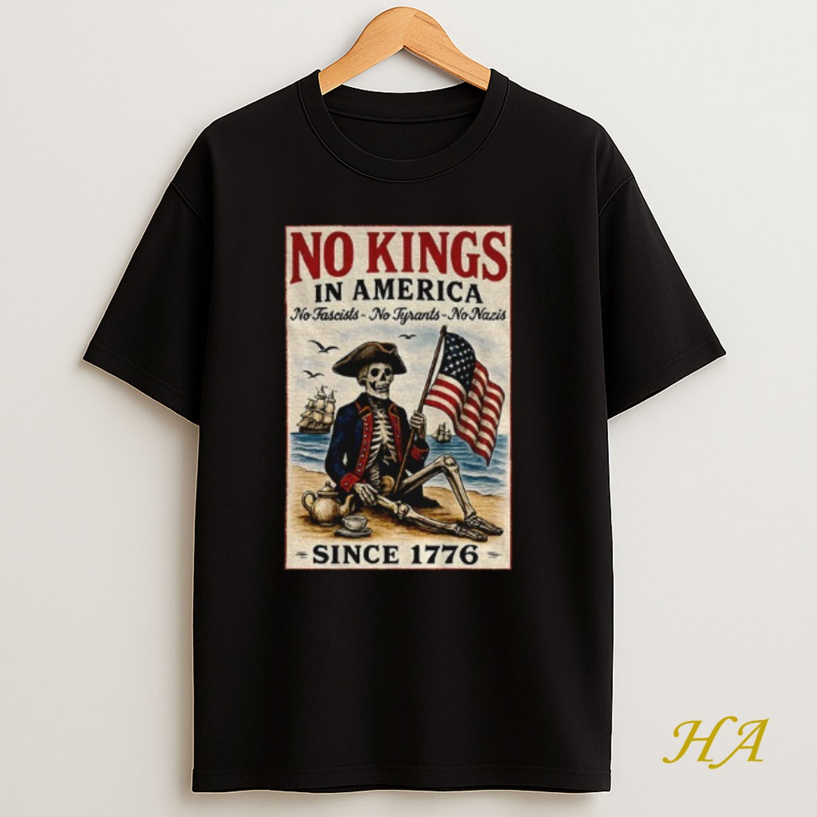 Official Skeleton Pirates No Kings In America Since 1776 No Fascists No Tyrants No Nazis Shirt