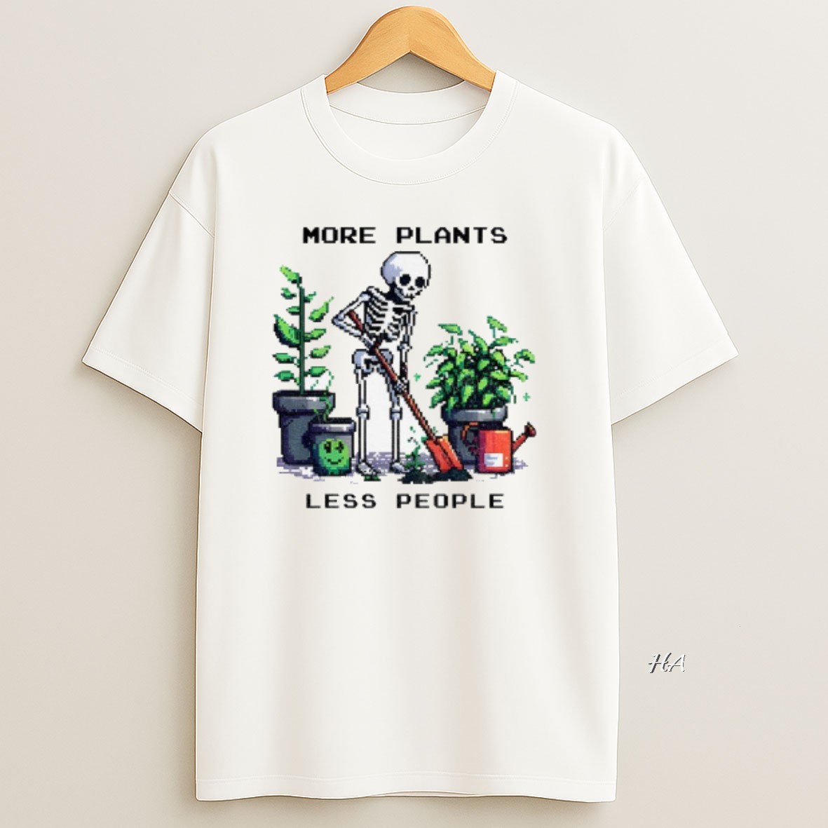 Official Skeleton Planting Trees More Plants Less People T Shirt