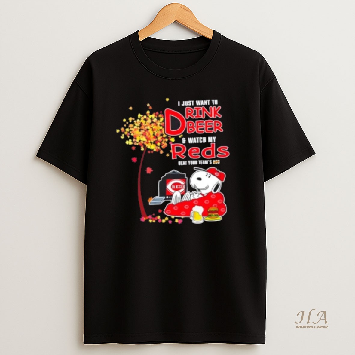 Official Snoopy I Just Want To Drink Beer And Watch My Cincinnati Reds Beat Your Teams Ass T Shirt