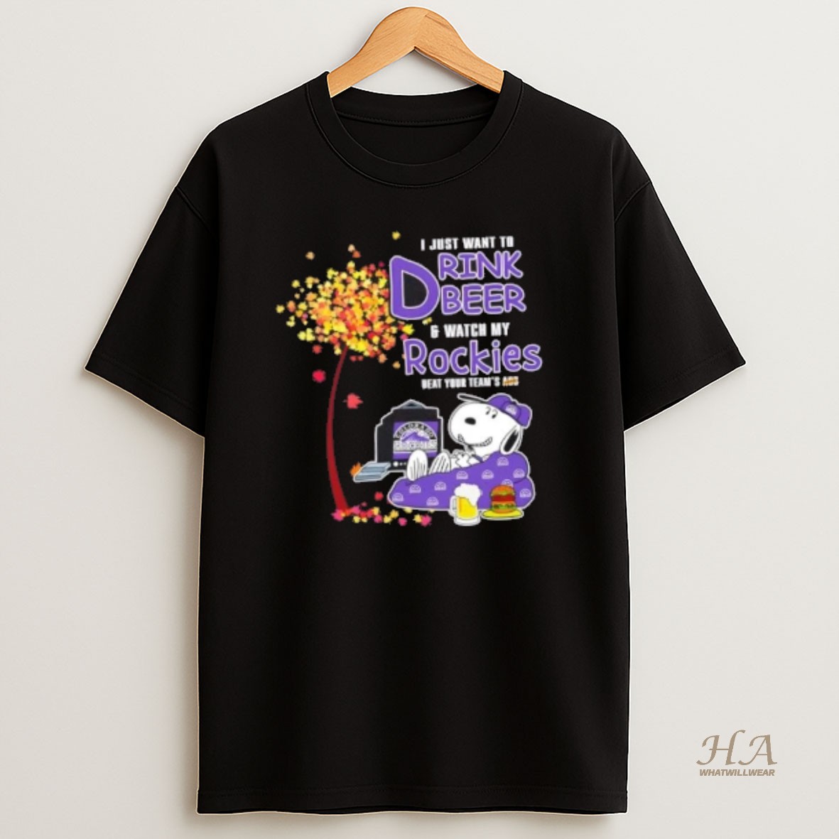 Official Snoopy I Just Want To Drink Beer And Watch My Colorado Rockies Beat Your Teams Ass T Shirt