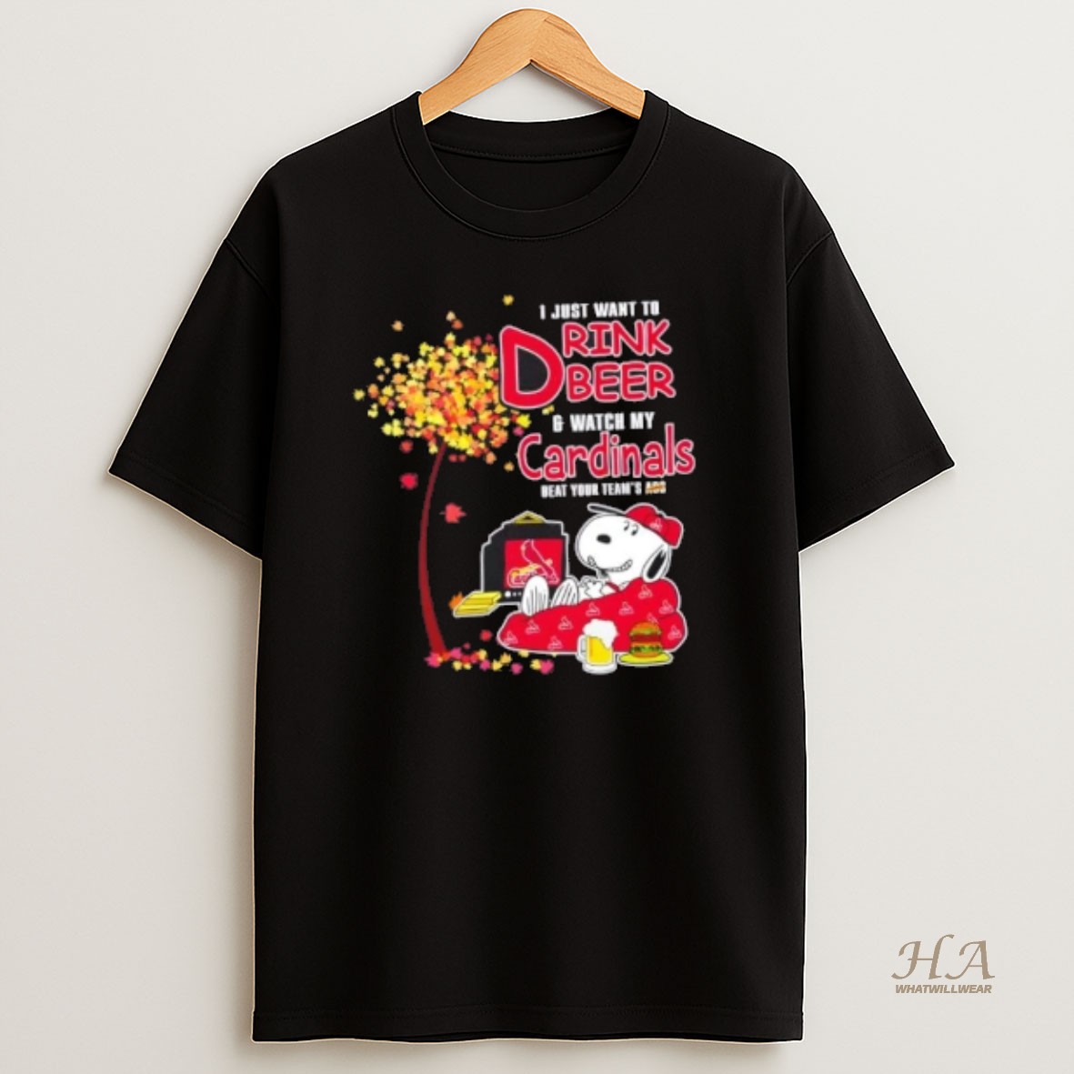Official Snoopy I Just Want To Drink Beer And Watch My St Louis Cardinals Beat Your Teams Ass T Shirt