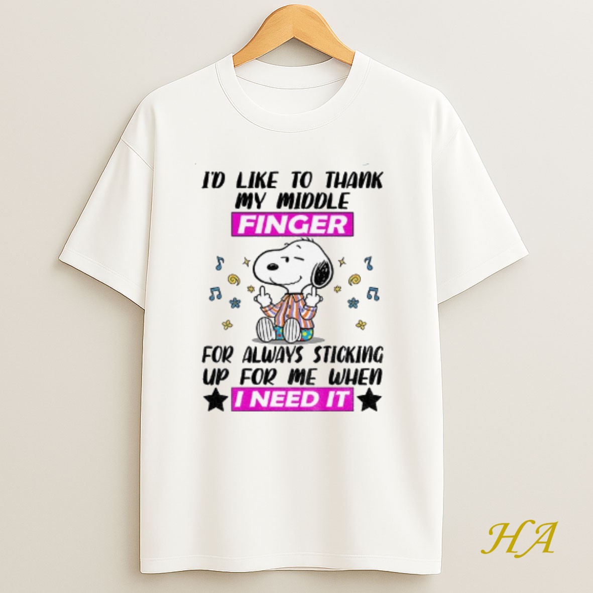 Official Snoopy Id Like To Thank My Middle Finger For Always Sticking Up For Me When I Need It T Shirt