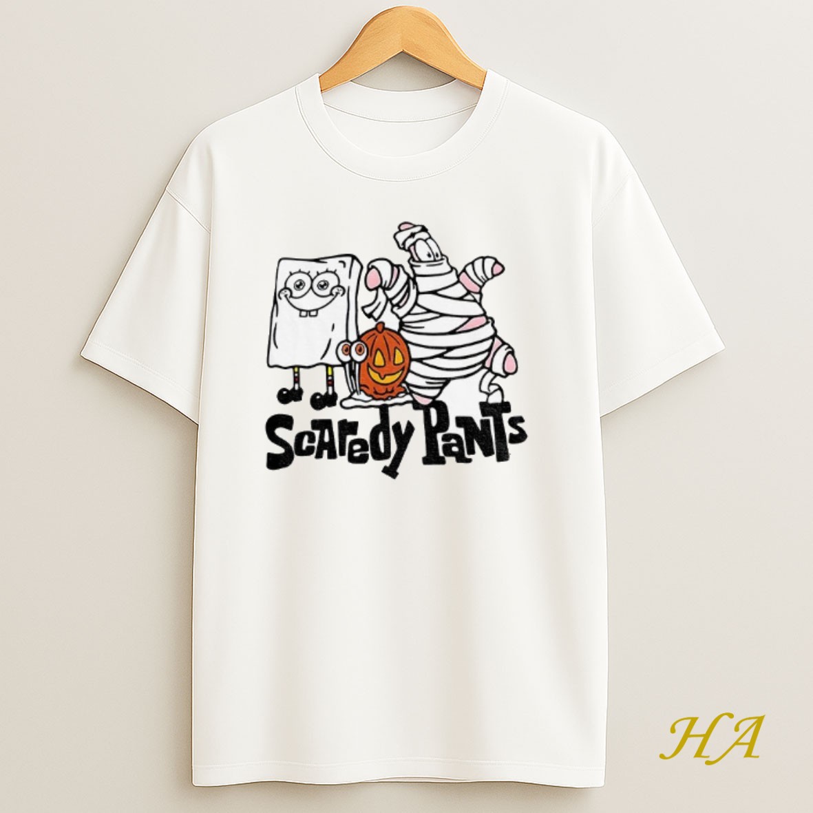 Official Squarepants And Patrick Star Pumpkin Scaredy Pants Halloween Shirt