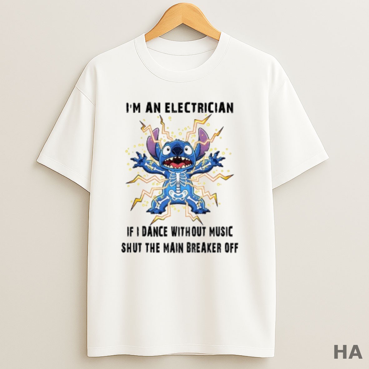 Official Stitch Skeleton Im An Electrician If I Dance Without Music Shut The Main Breaker Off Funny T Shirt