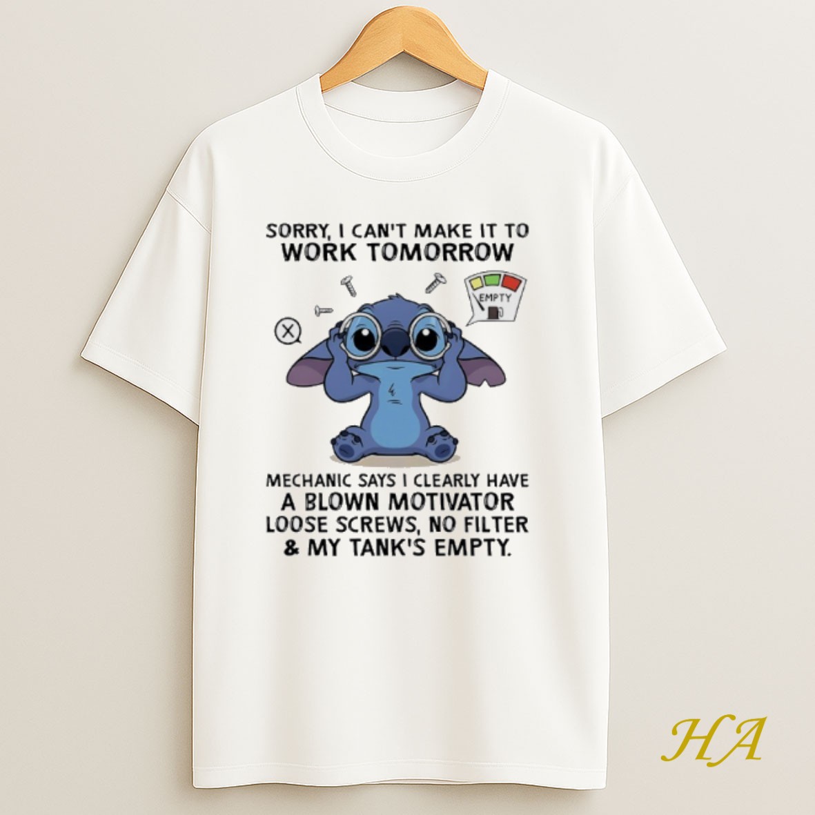 Official Stitch Sorry I Cant Make It To Work Tomorrow Mechanic Says I Clearly Have A Blown Motivator Loose Screws Shirt