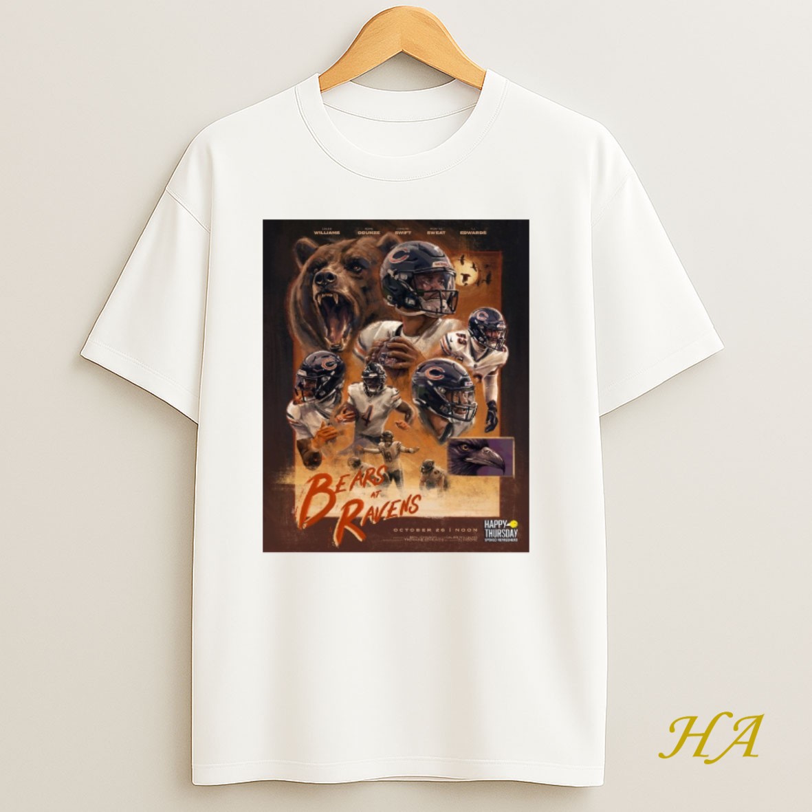 Official Williams Odunze Swift Sweat And Edwards Chicago Bears At Baltimore Ravens October 26 2025 Happy Thursday Shirt