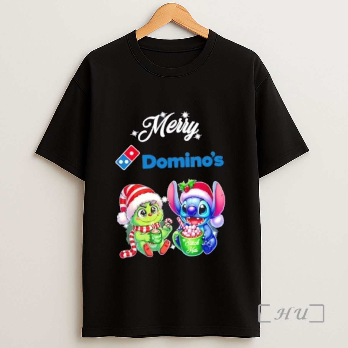 Officials Baby Grinch And Stitch X Dominos Merry Christmas Sweatshirt Tee Shirt