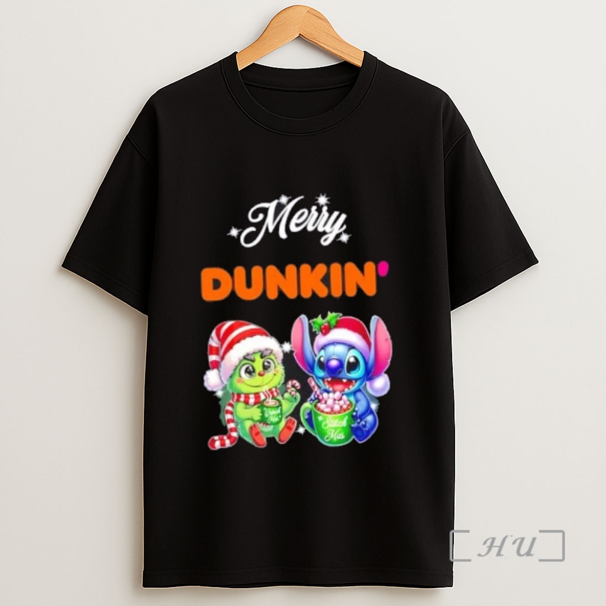 Officials Baby Grinch And Stitch X Dunkin Merry Christmas Sweatshirt Tee Shirt