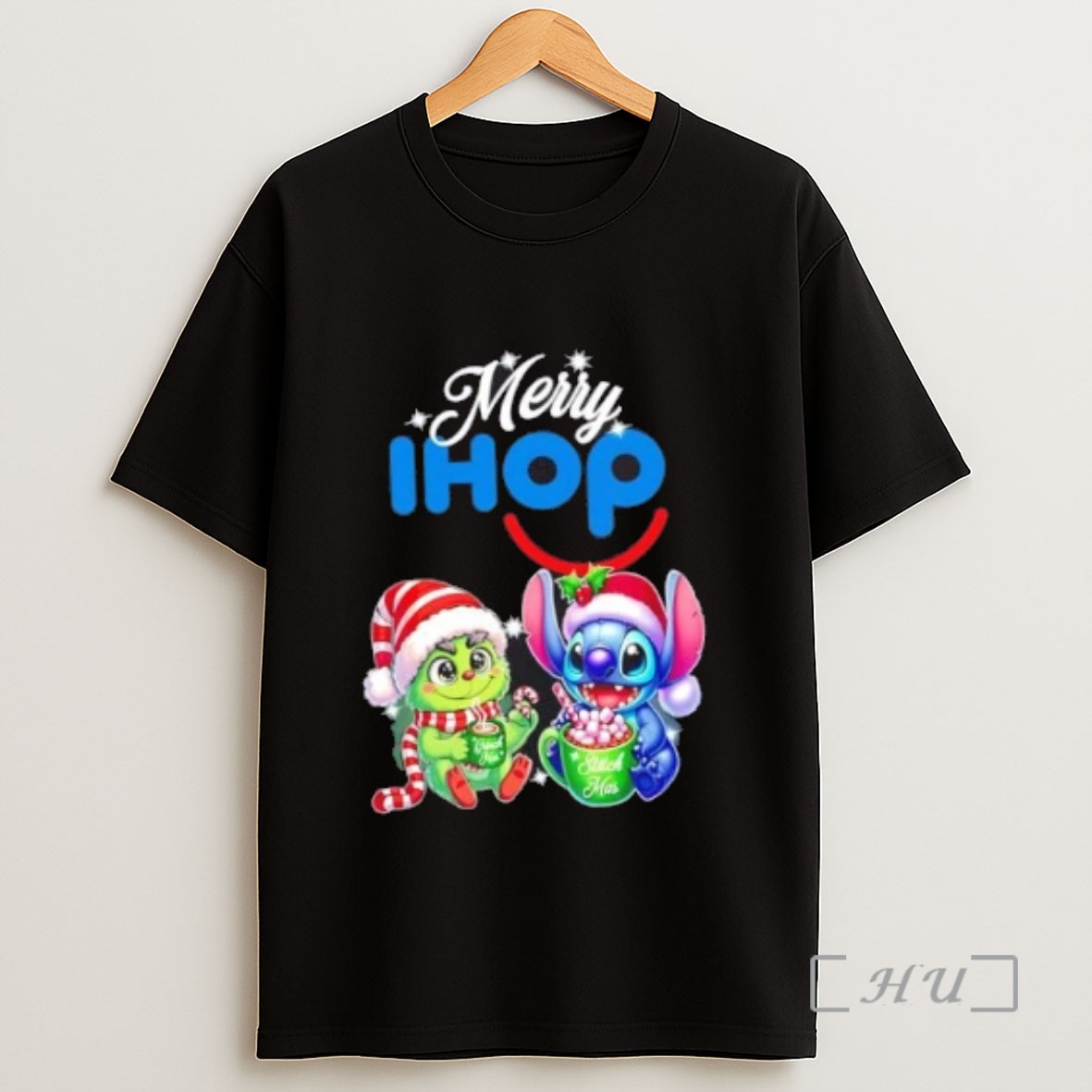 Officials Baby Grinch And Stitch X Ihop Merry Christmas Sweatshirt Tee Shirt