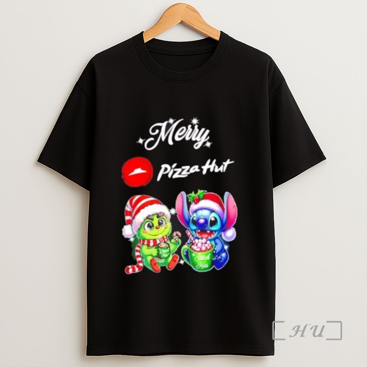 Officials Baby Grinch And Stitch X Pizza Hut Merry Christmas Sweatshirt Tee Shirt