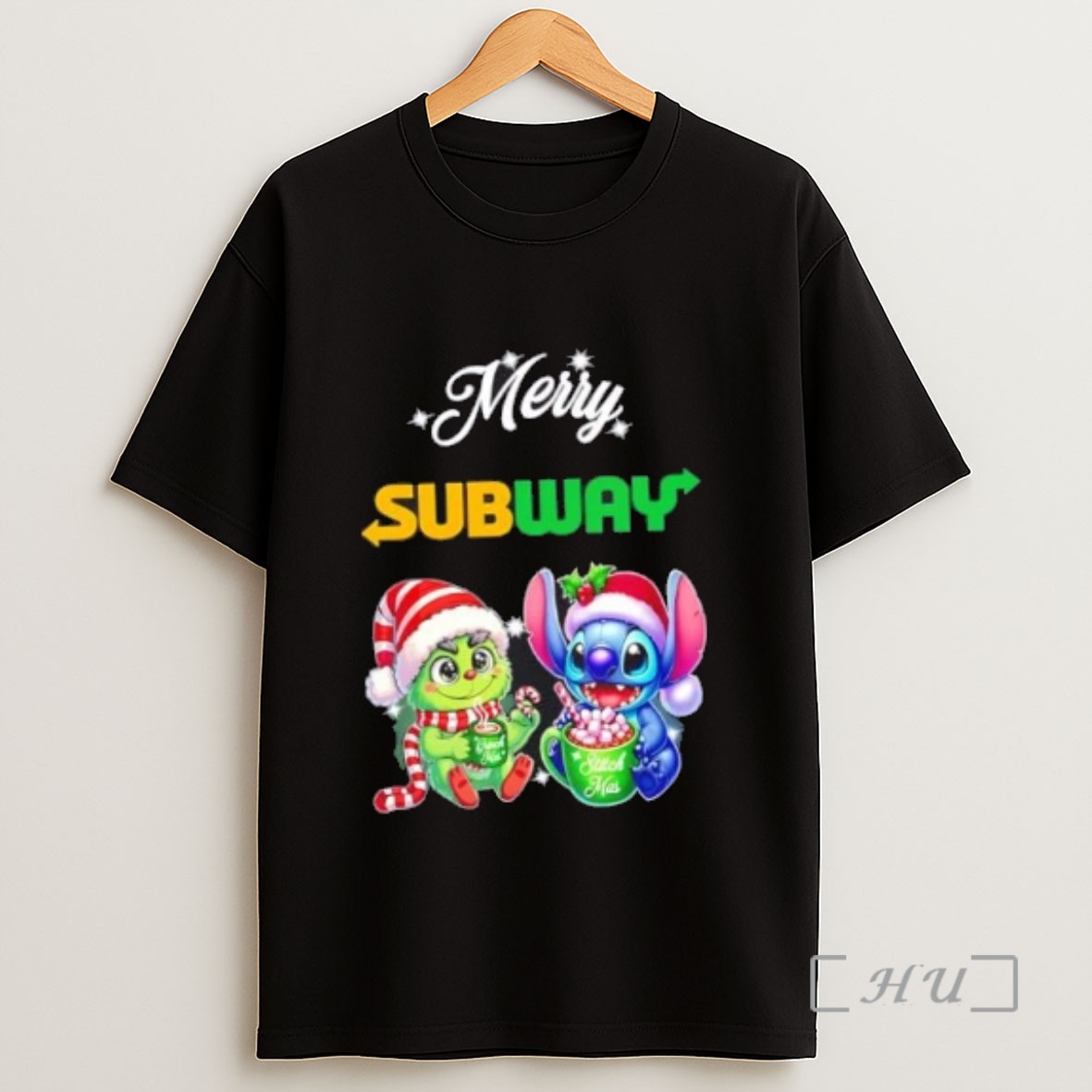 Officials Baby Grinch And Stitch X Subway Merry Christmas Sweatshirt Tee Shirt