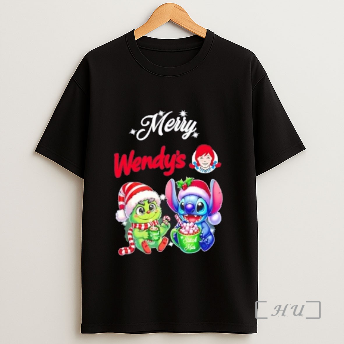 Officials Baby Grinch And Stitch X Wendys Merry Christmas Sweatshirt Tee Shirt