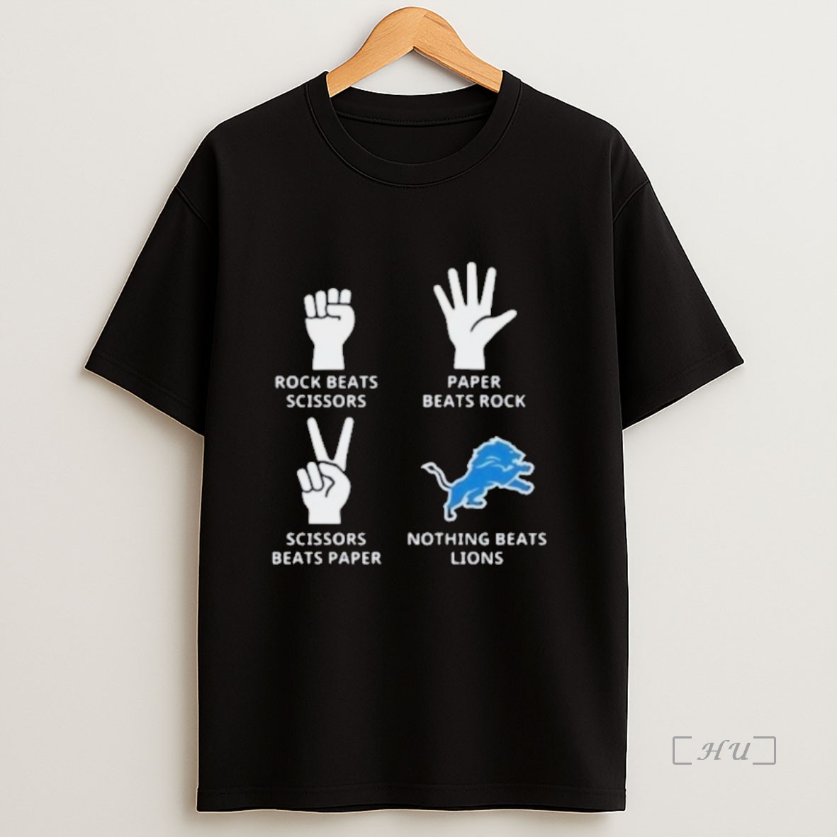 Officials Custom Team Paper Beats Rock Nothing Beats Detroit Lions Logo Sweatshirt Tee Shirt