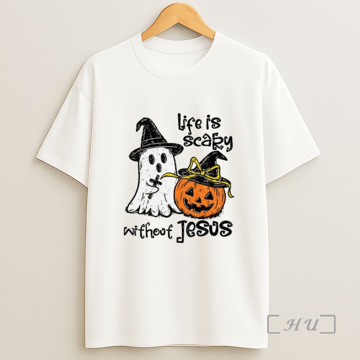 Officials Ghost Pumpkin Witches Life Is Scary Without Jesus Halloween Sweatshirt Tee Shirt