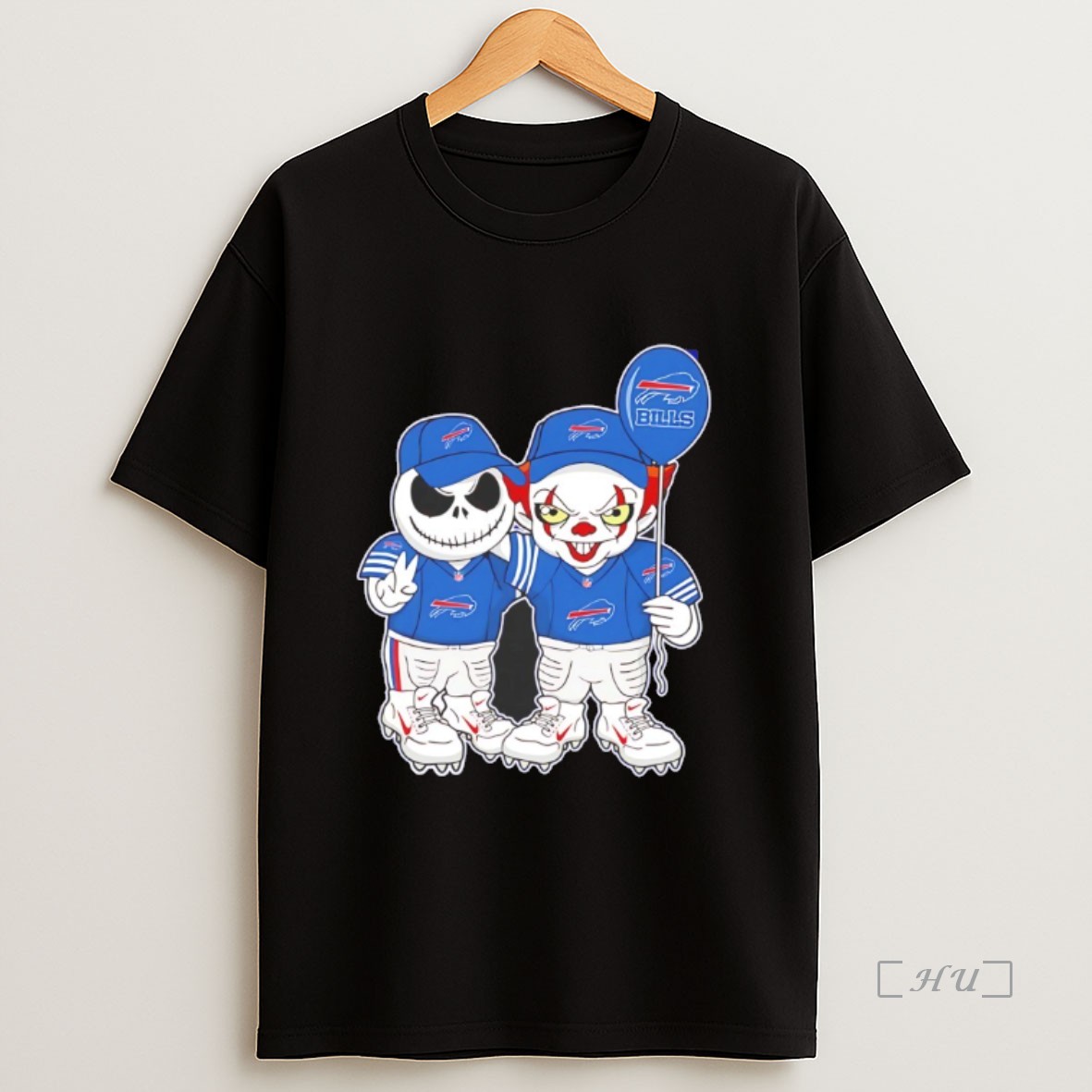 Officials Jack Skellington And Pennywise Buffalo Bills Friends Halloween Horror Characters Sweatshirt Tee Shirt