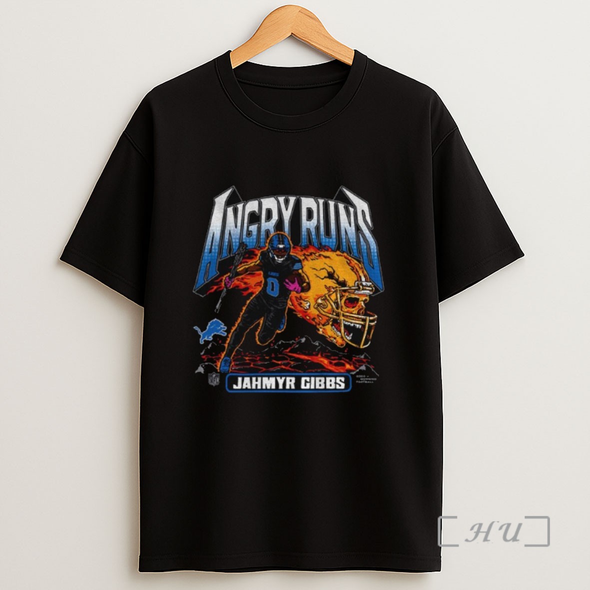 Officials Jahmyr Gibbs Detroit Lions Angry Runs Skeleton Fire Helmet Vintage Sweatshirt Tee Shirt