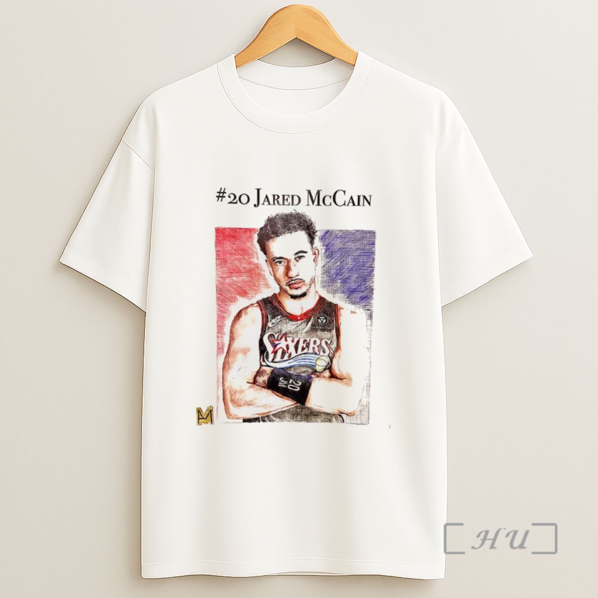 Officials Jared Mccain Philadelphia 76ers Basketball Number 20 Sketch Sweatshirt Tee Shirt