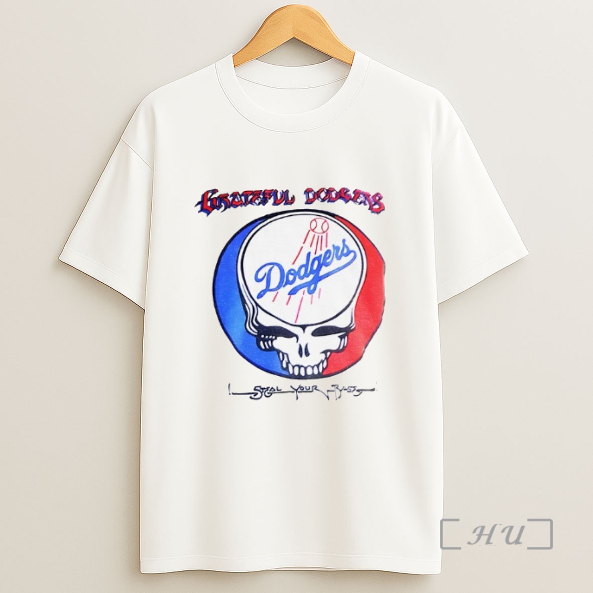 Officials Los Angeles Dodgers Grateful Dead Skull Greateful Dodgers Steal Your Base Sweatshirt Tee Shirt