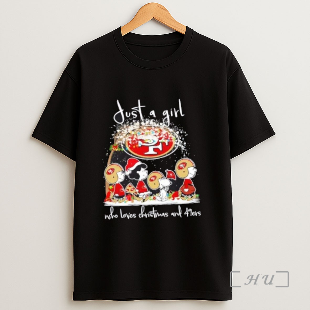 Officials Peanuts Snoopy And Friends Just A Girl Who Loves Christmas And San Francisco 49ers Sweatshirt Tee Shirt