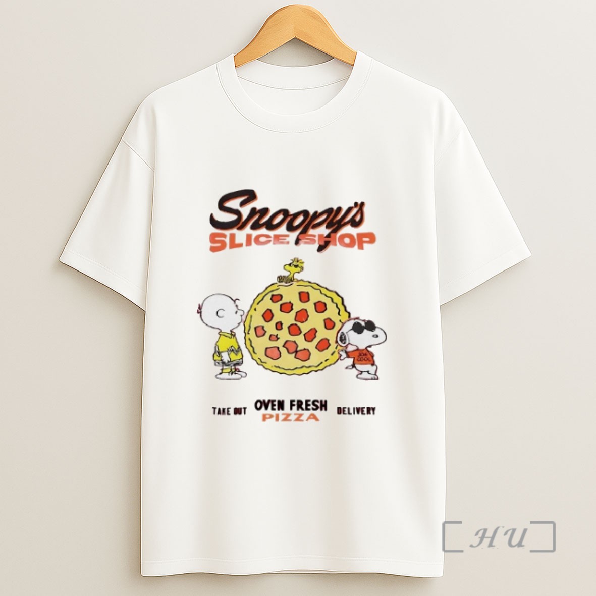 Officials Peanuts Snoopys Slice Shop Oven Fresh Pizza Take Out Delivery Sweatshirt Tee Shirt