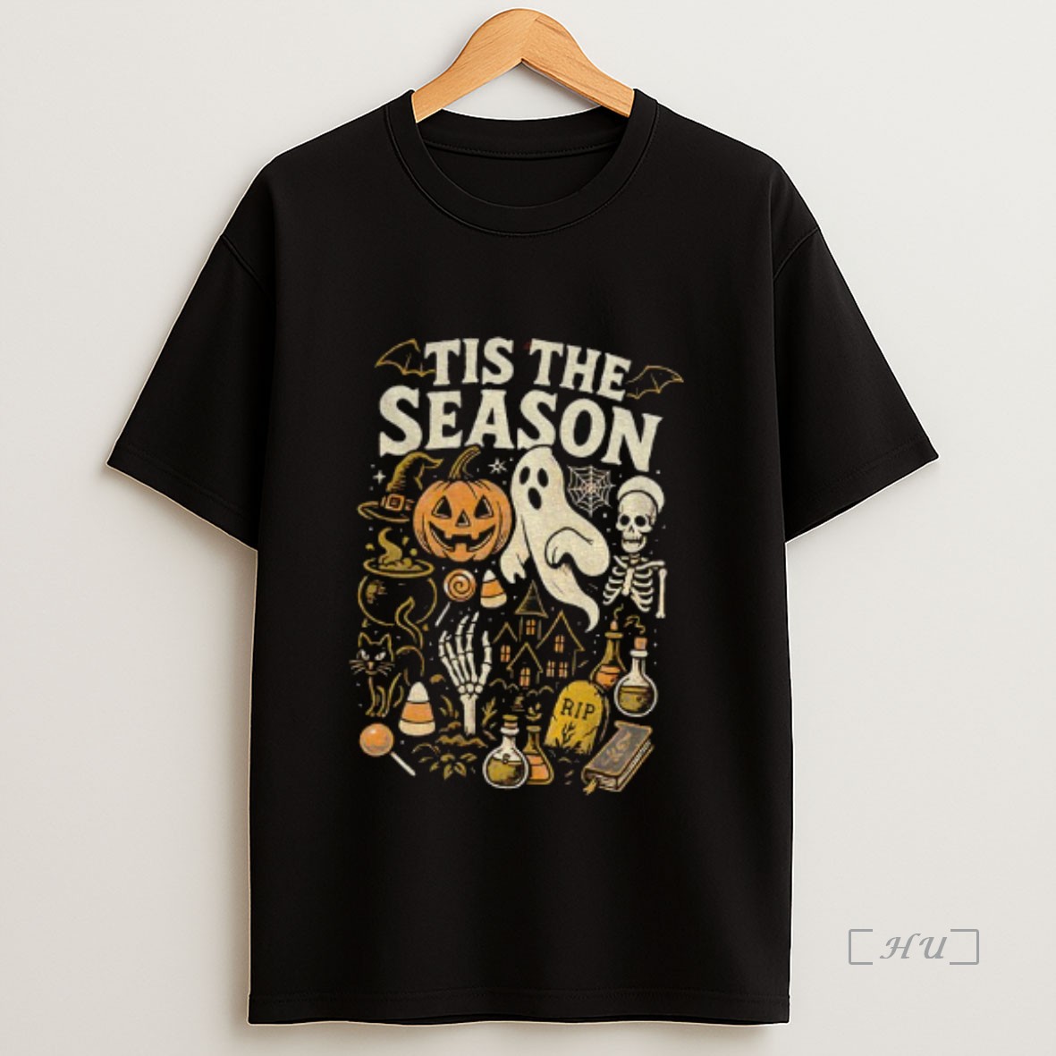Officials Retro Tis The Season Skeleton Pumpkin Ghost Halloween Sweatshirt Tee Shirt