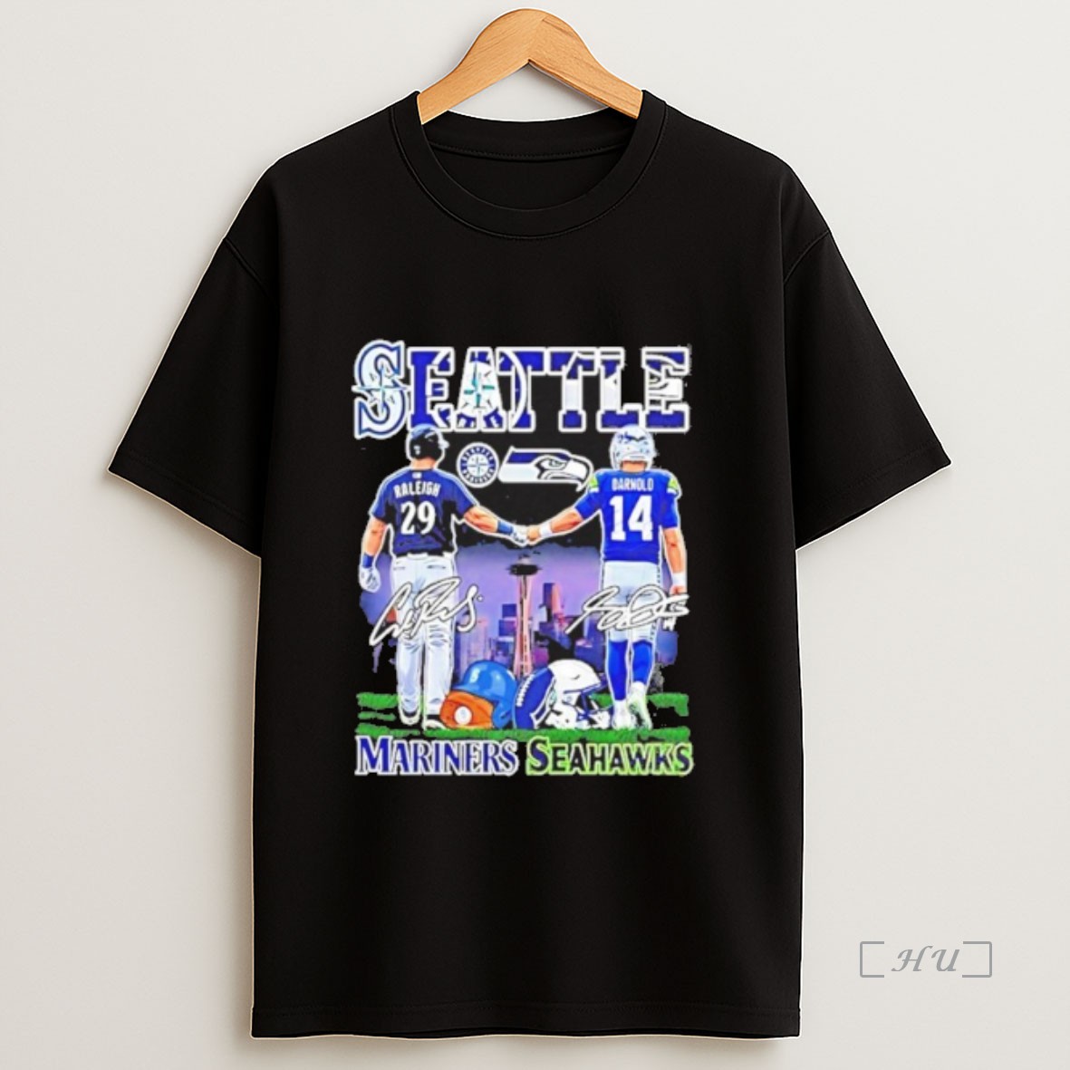 Officials Seattle Mariners Releigh And Seattle Seahawks Darnolo Signatures Sweatshirt Tee Shirt