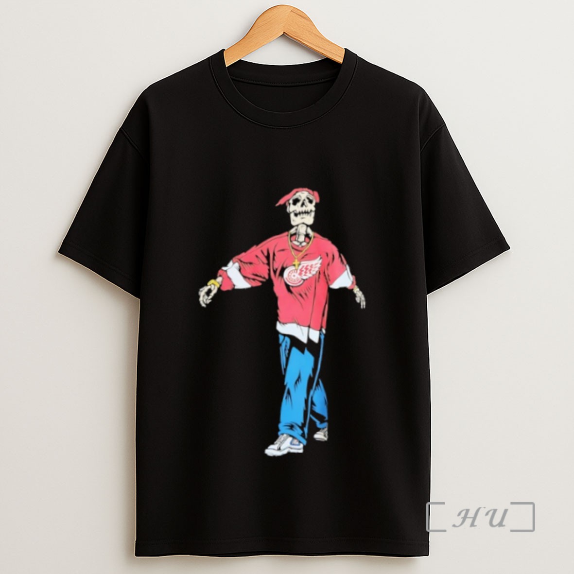 Officials Skeleton Tupac Shakur X Detroit Red Wings Sweatshirt Tee Shirt