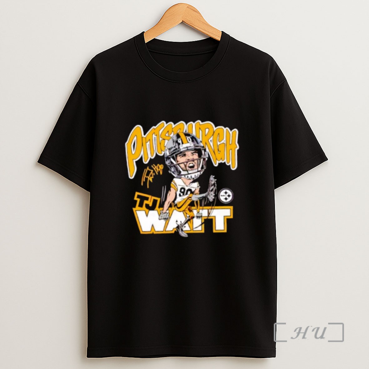 Officials Tj Watt Pittsburgh Steelers Charcoal Signature Player Logo Sweatshirt Tee Shirt