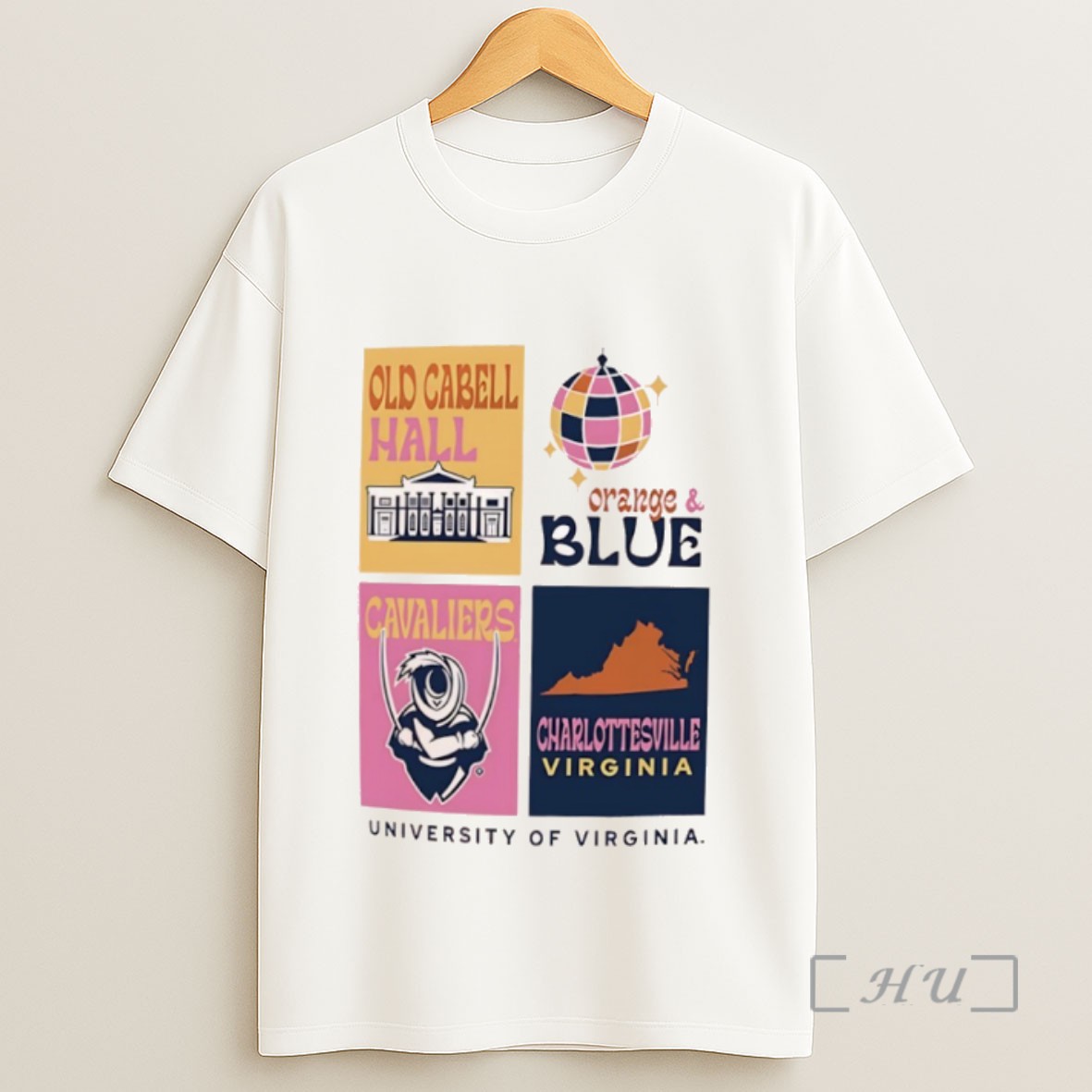 Officials Virginia Cavaliers Old Cabell Hall Orange Blue Sweatshirt Tee Shirt