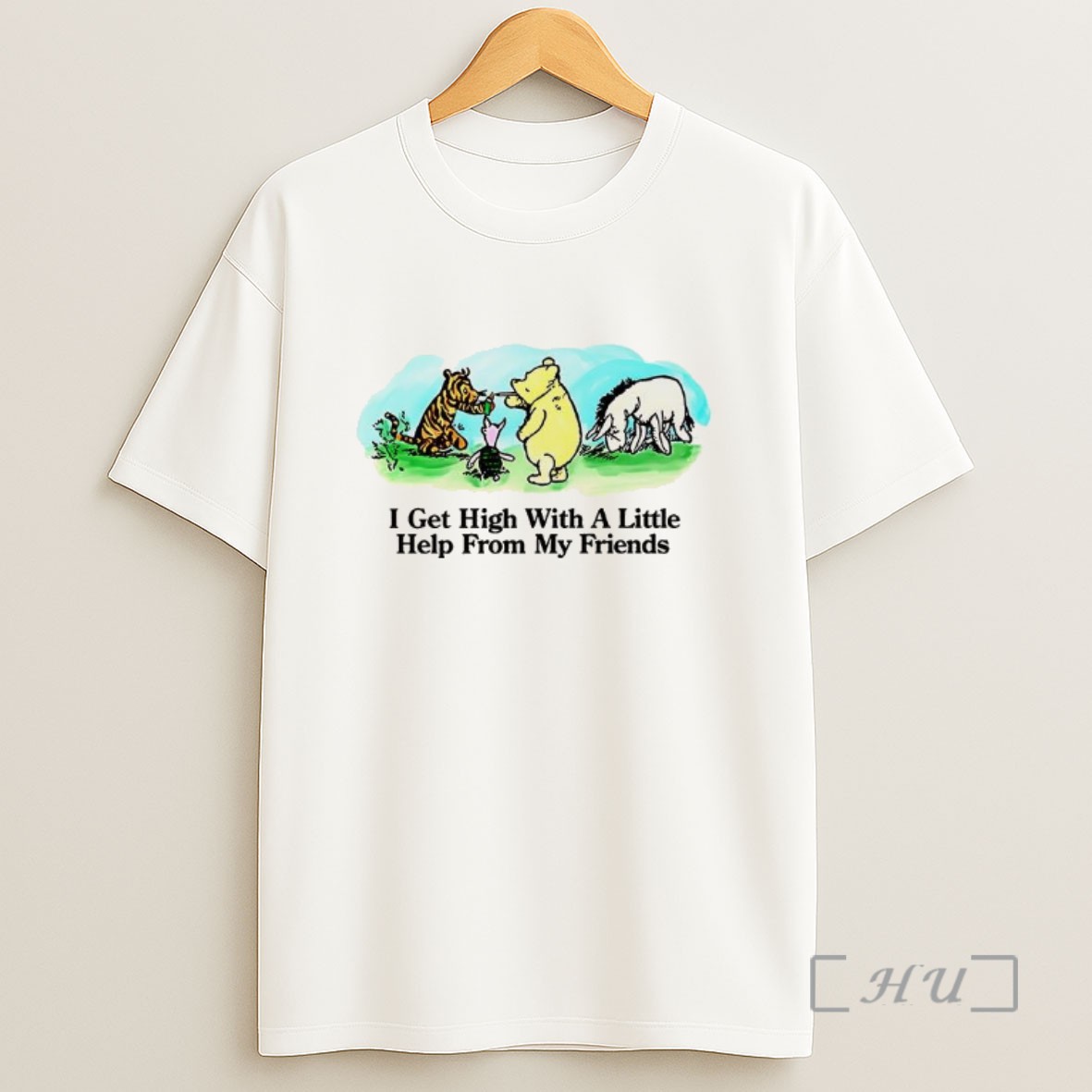 Officials Winnie The Pooh Cartoon I Get High With A Little Help From My Friends Sweatshirt Tee Shirt