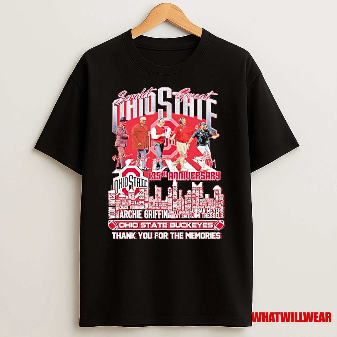 Ohio State Buckeyes 135th Anniversary Skyline City Player Name Thank You For The Memories Signature Shirts