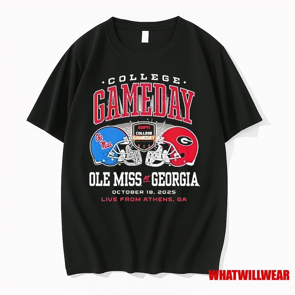 Ole Miss Rebels Vs Georgia Bulldogs 2025 College Gameday On October 18 2025 Helmet Shirts