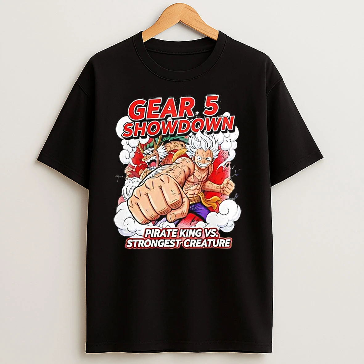 One Piece Gear 5 Showdown Luffy Vs Kaido Pirate King Vs Strongest Creature T Shirts