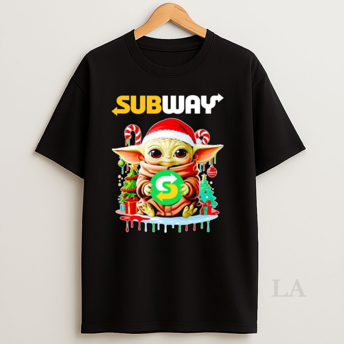 Original Baby Yoda Santa Hat Subway Merry Christmas Shirt