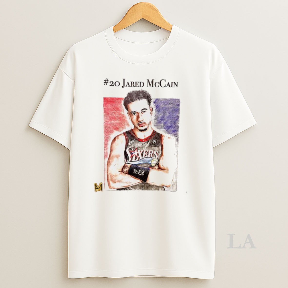 Original Jared Mccain Philadelphia 76ers Basketball Number 20 Sketch Shirt