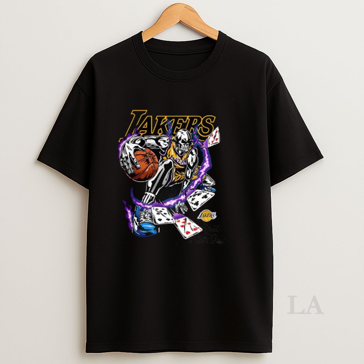 Original Los Angeles Lakers Basketball Skeleton And Cards Halloween Shirt