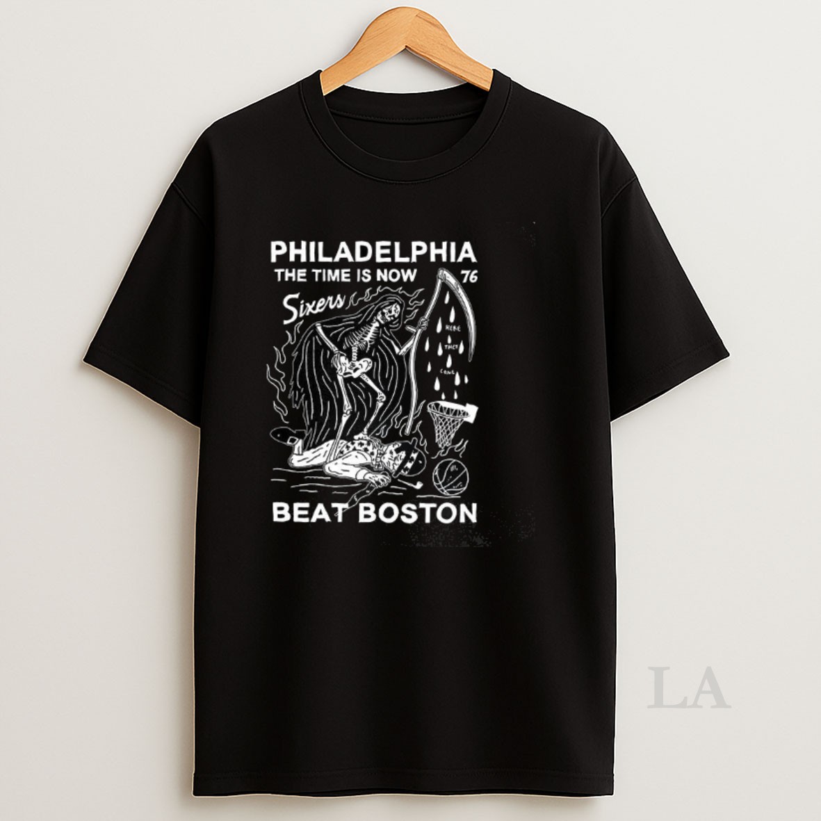 Original Philadelphia 76ers Beat Boston Celtics The Time Is Now Sixers Death Halloween Shirt