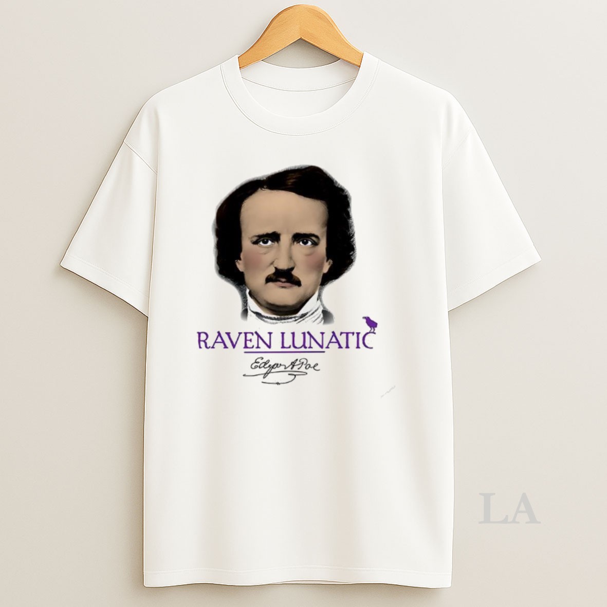 Original Raven Lunatic Edgar Allan Poe Portrait Siganture Vintage Shirt