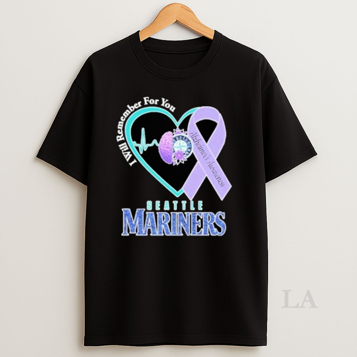 Original Seattle Mariners I Will Remember For You Alzheimers Awareness Heartbeat Brain Shirt