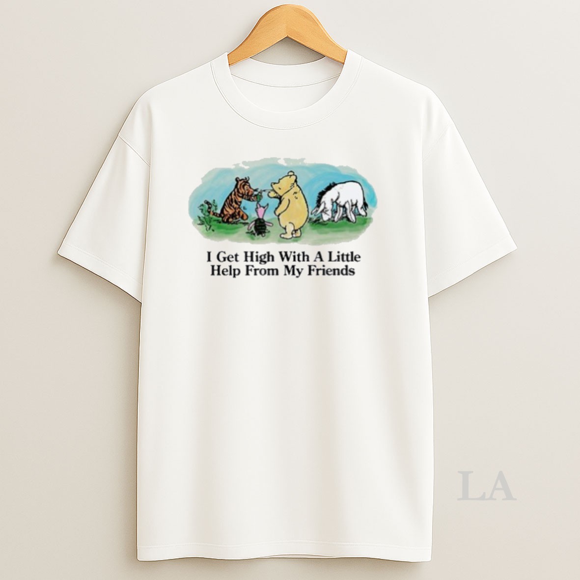 Original Winnie The Pooh Piglet Tigger And Eeyore I Get High With A Little Help From My Friends Cigarettes Shirt